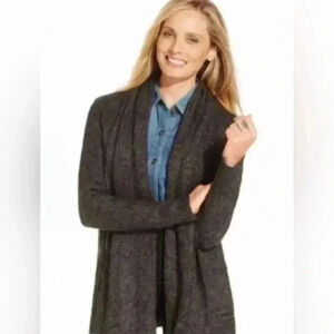Women’s Karen Scott Gray Cable Knit Long Sleeve Drape Front Cardigan Sweater Sm